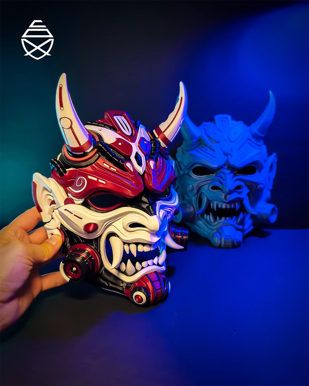 Referans görsel — TETSU Oni Giyilebilir Maske. Wefty Design'in kendi baskısının fotoğrafı değildir.