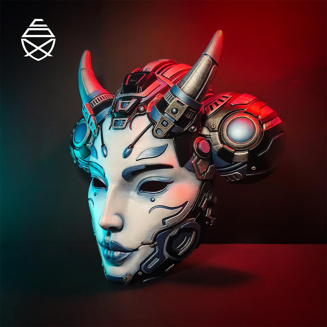 Referans görsel — TETSU Hannya Giyilebilir Maske. Wefty Design'in kendi baskısının fotoğrafı değildir.