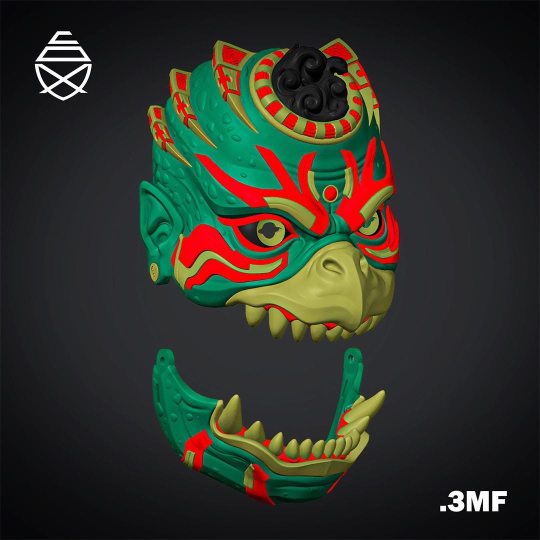 Referans görsel — Kappa Giyilebilir Maske — Oynar Çeneli. Wefty Design'in kendi baskısının fotoğrafı değildir.
