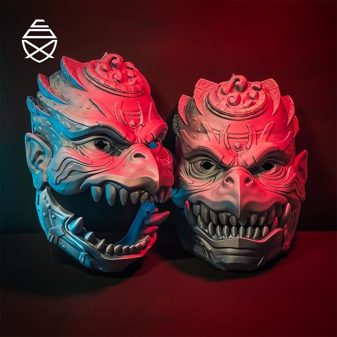 Referans görsel — Kappa Giyilebilir Maske — Oynar Çeneli. Wefty Design'in kendi baskısının fotoğrafı değildir.