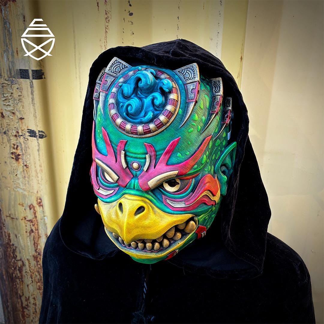 Referans görsel — Kappa Giyilebilir Maske — Oynar Çeneli. Wefty Design'in kendi baskısının fotoğrafı değildir.
