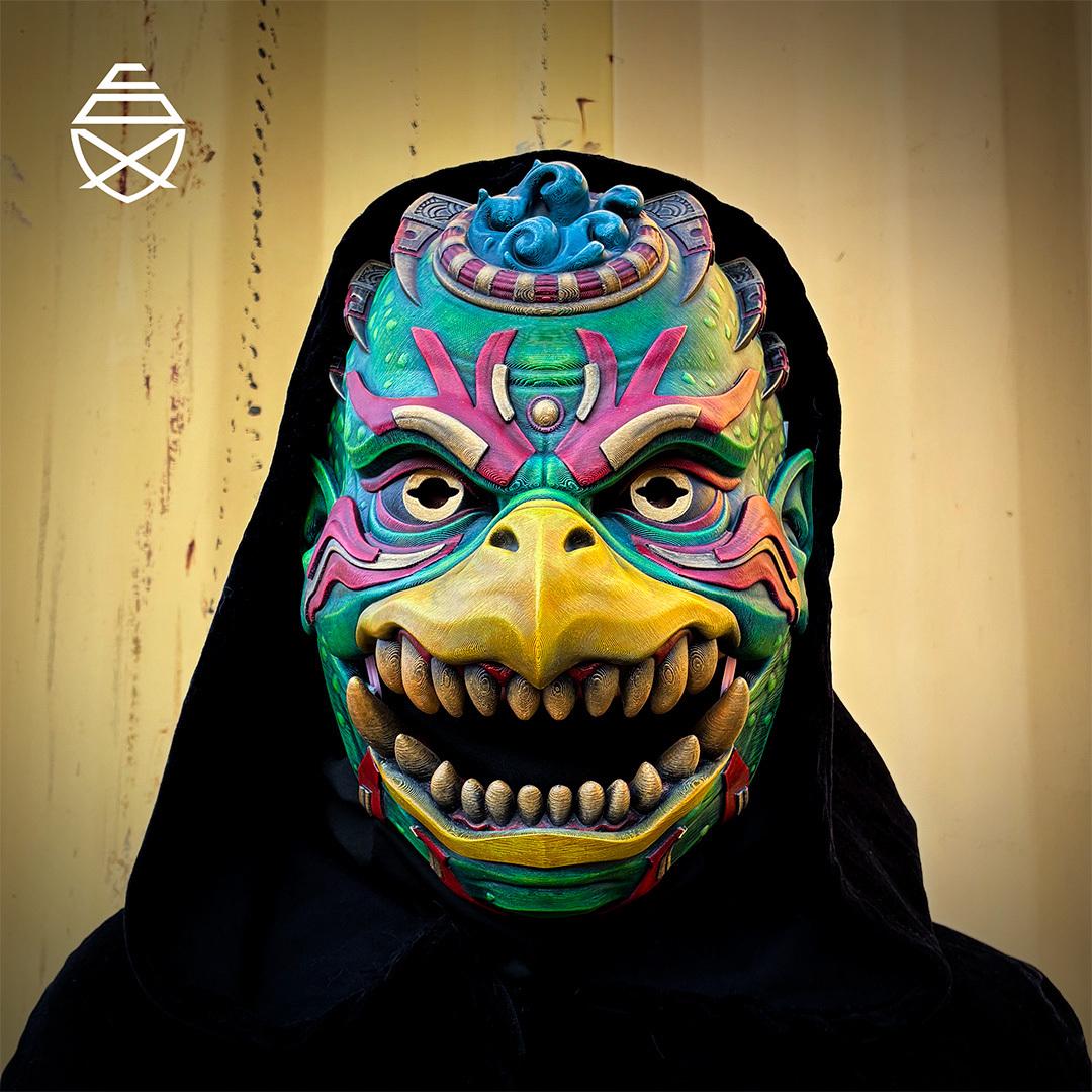 Referans görsel — Kappa Giyilebilir Maske — Oynar Çeneli. Wefty Design'in kendi baskısının fotoğrafı değildir.
