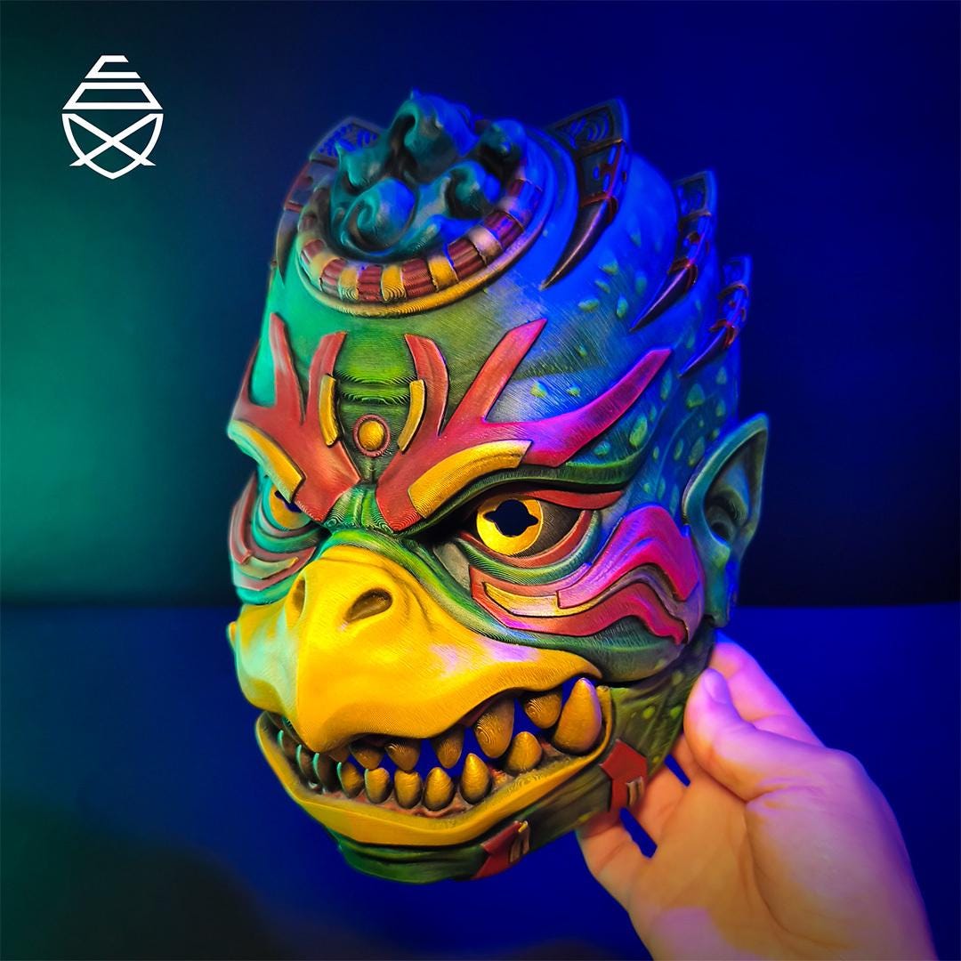 Referans görsel — Kappa Giyilebilir Maske — Oynar Çeneli. Wefty Design'in kendi baskısının fotoğrafı değildir.