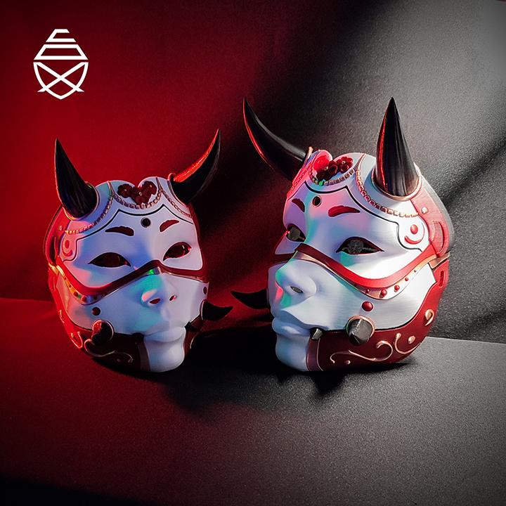 Referans görsel — Hannya Giyilebilir Maske. Wefty Design'in kendi baskısının fotoğrafı değildir.