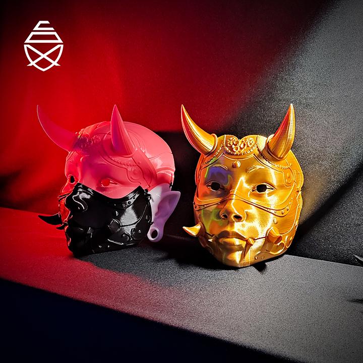 Referans görsel — Hannya Giyilebilir Maske. Wefty Design'in kendi baskısının fotoğrafı değildir.