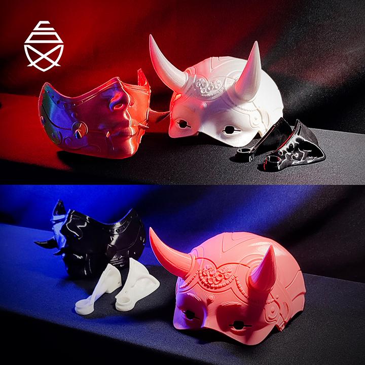 Referans görsel — Hannya Giyilebilir Maske. Wefty Design'in kendi baskısının fotoğrafı değildir.