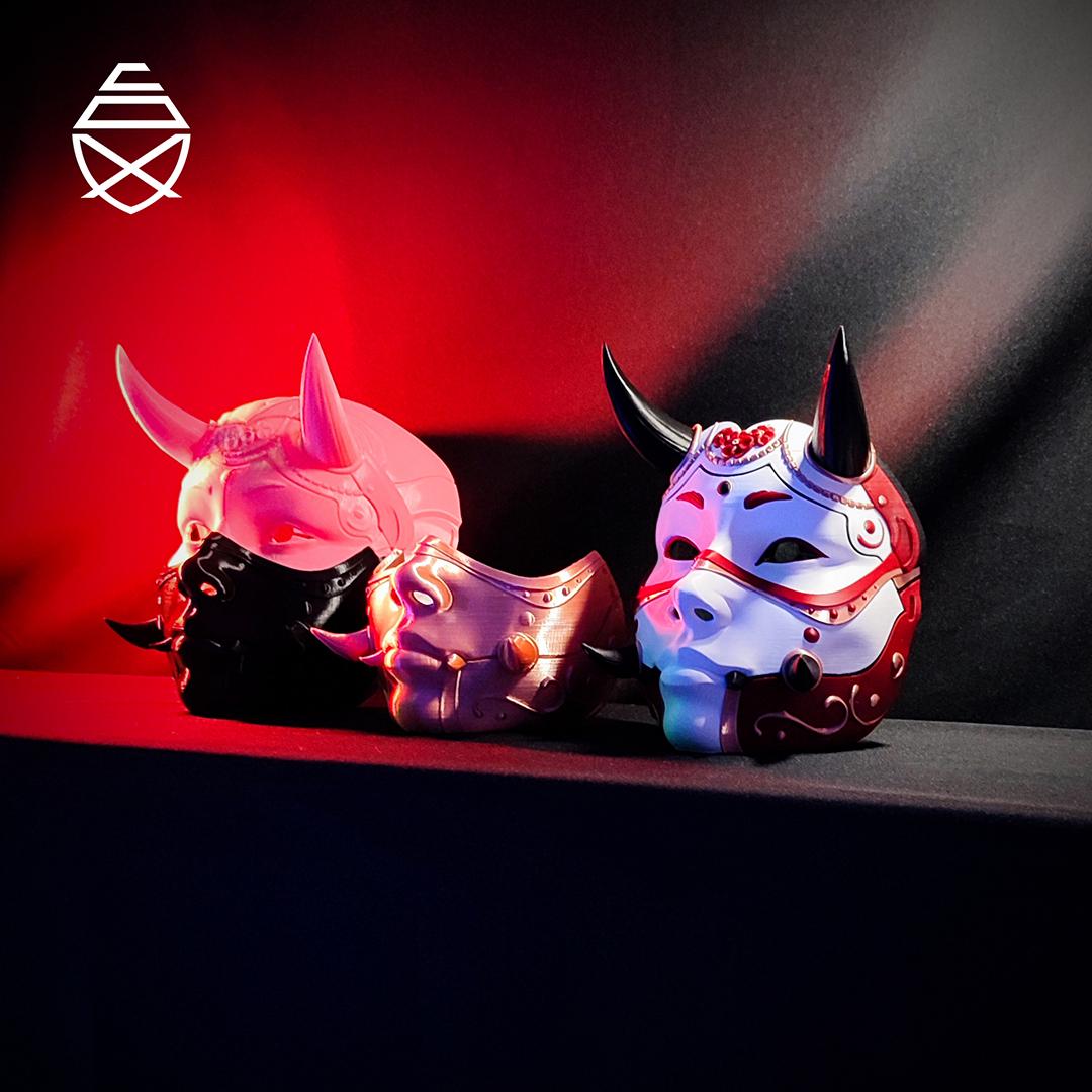 Referans görsel — Hannya Giyilebilir Maske. Wefty Design'in kendi baskısının fotoğrafı değildir.