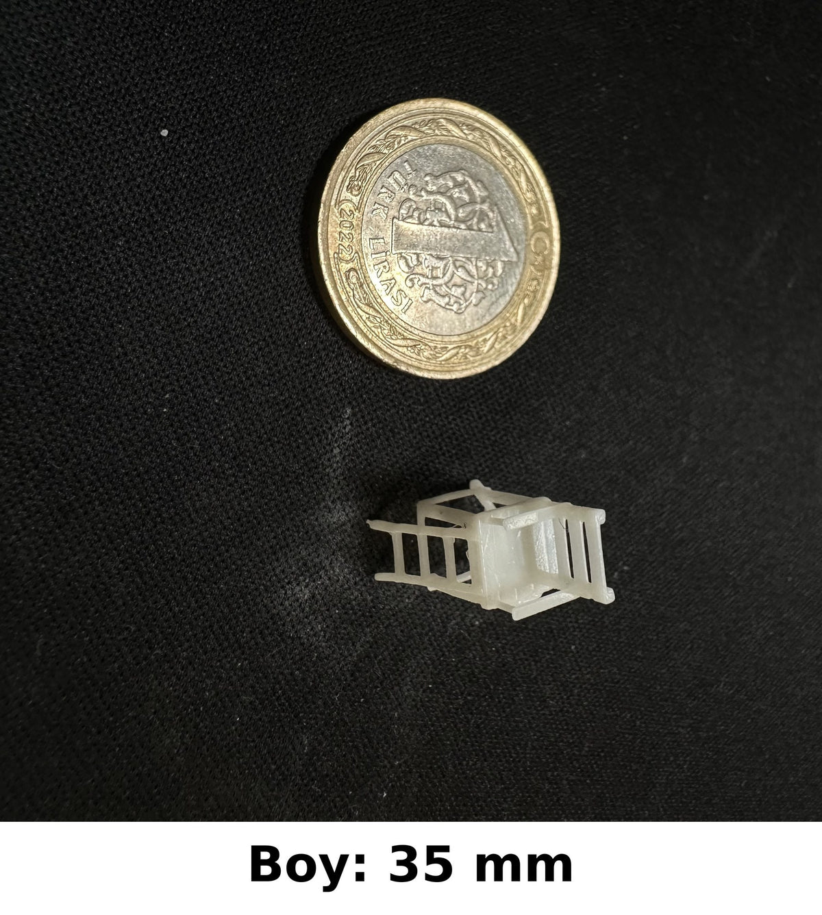 Minyatür Cankurtaran Kulesi No.6 — Düşük Poligon — Wefty baskısı, 1 TL madeni para ile ölçek karşılaştırması (Boy: 35 mm)