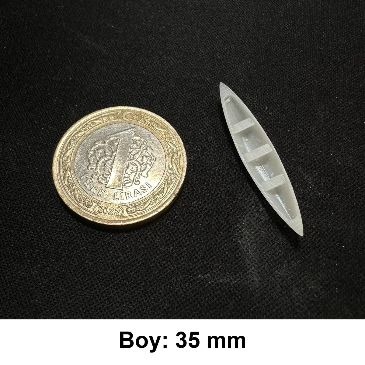 Minyatür Kano No.2 — 1:87 Ölçek — Wefty baskısı, 1 TL madeni para ile ölçek karşılaştırması (Boy: 35 mm)