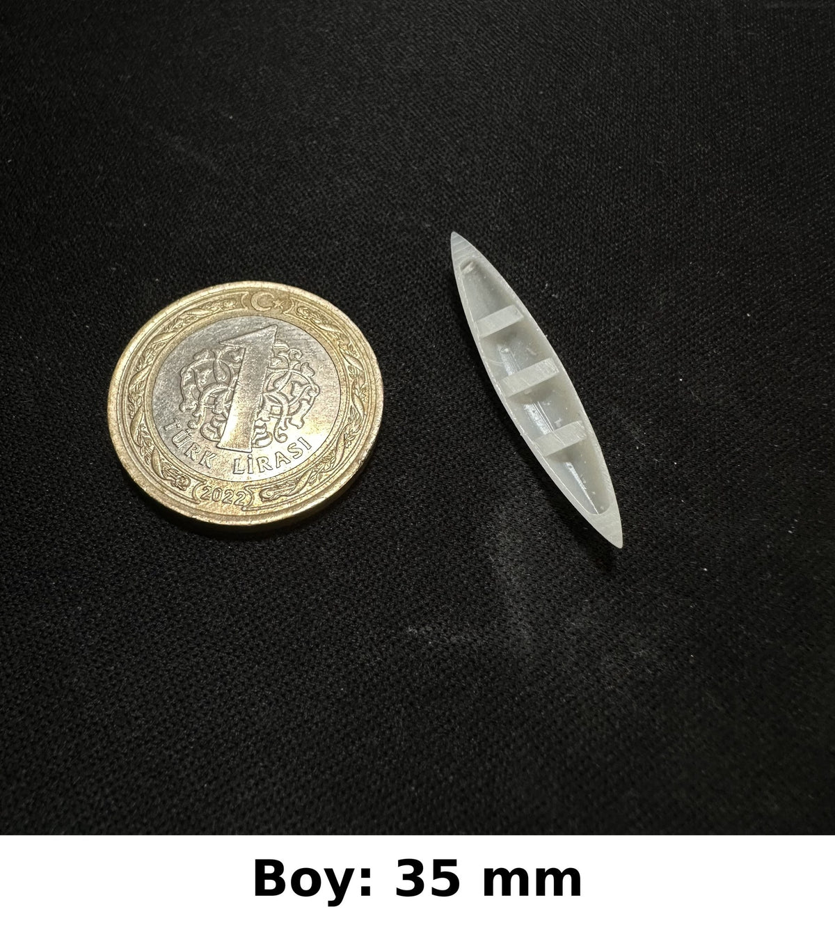 Minyatür Kano No.2 — 1:87 Ölçek — Wefty baskısı, 1 TL madeni para ile ölçek karşılaştırması (Boy: 35 mm)