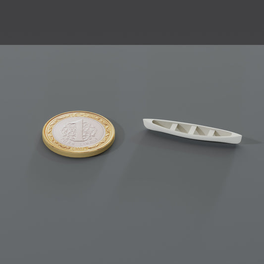 Minyatür Kano No.2 — 1:87 Ölçek — ölçekli render: 1 TL madeni paranın yanında XL boy (37 mm)