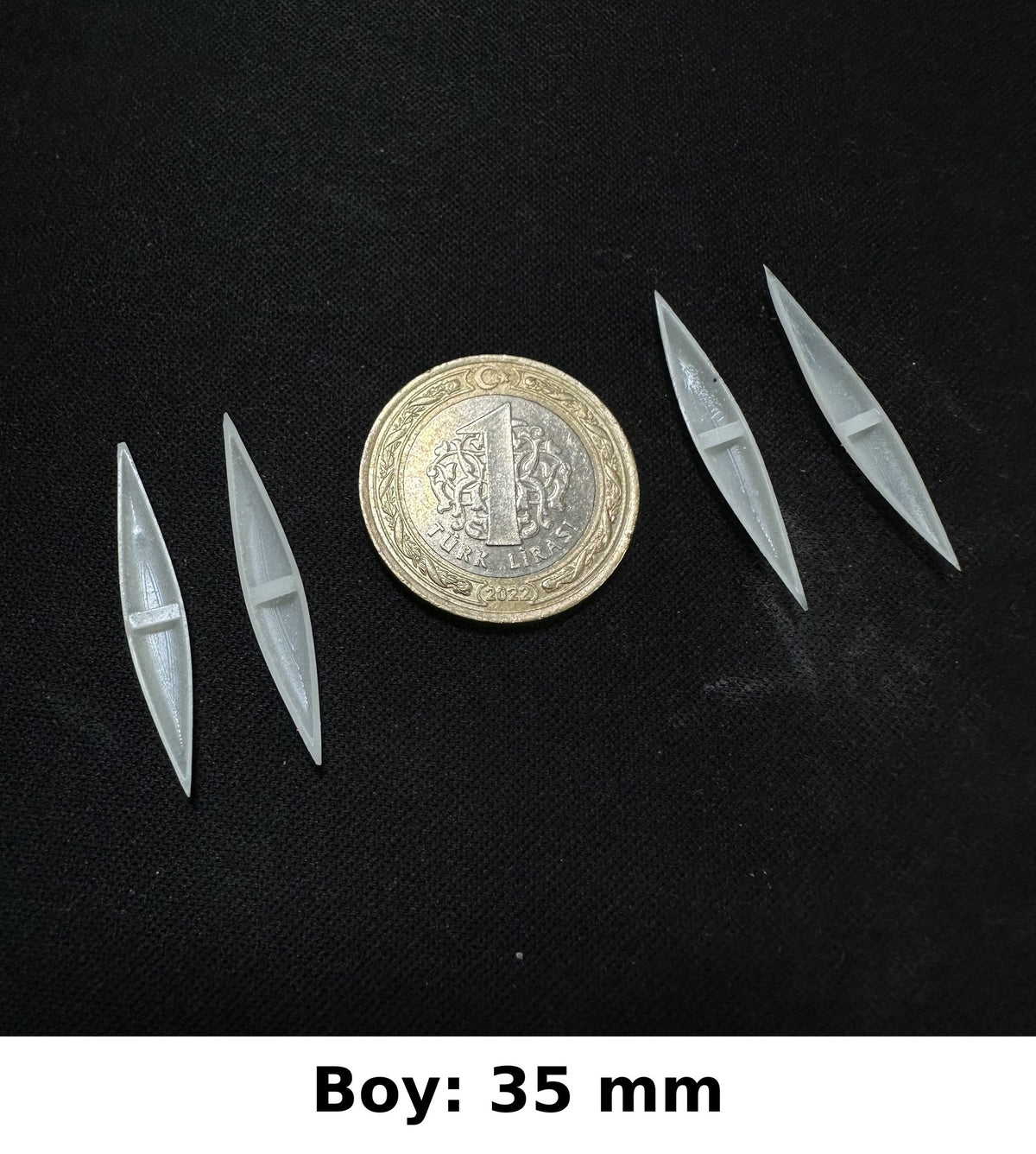 Minyatür Kano No.37 — Wefty baskısı, 1 TL madeni para ile ölçek karşılaştırması (Boy: 35 mm)