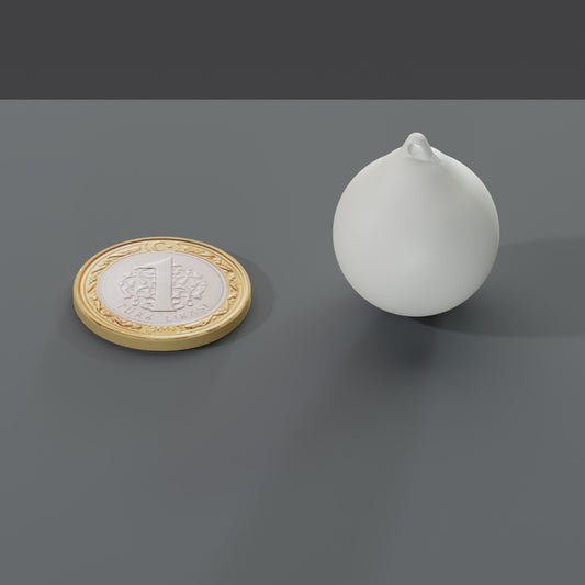 Minyatür Şamandıra No.5 — ölçekli render: 1 TL madeni paranın yanında XL boy (30 mm)