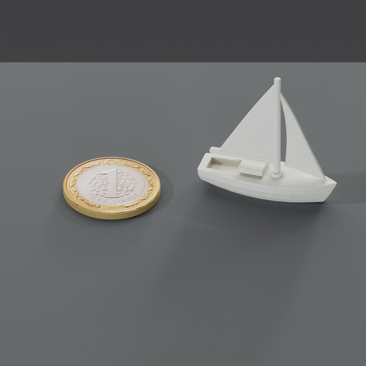 Minyatür Yelkenli No.3 — Klasik — ölçekli render: 1 TL madeni paranın yanında XL boy (38 mm)
